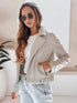 Damen Leder Bikerjacke mit Gürtel mit Reißverschluss und Taschen